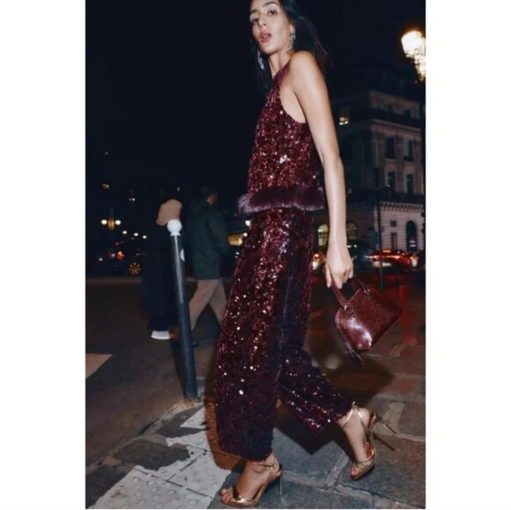 Zara SEQUIN BARREL PANTS Size S and M